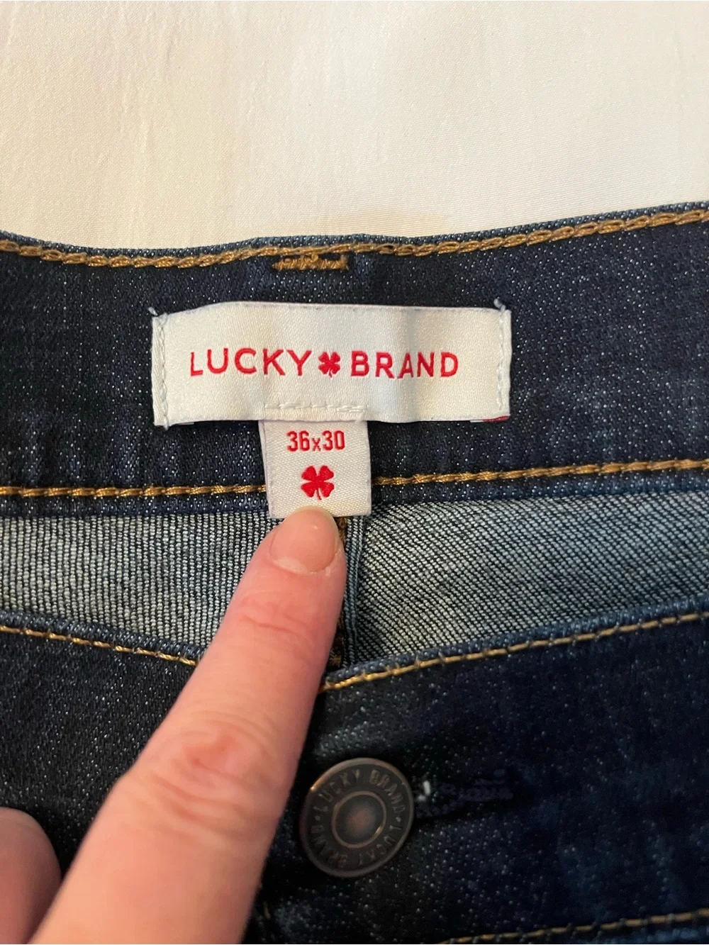 Lucky Brand Men's Dark Blue Denim Jeans with Leather Logo Patch